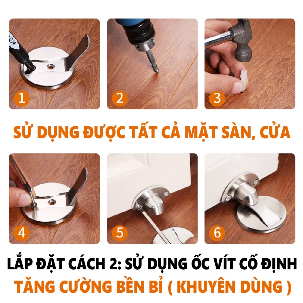 Chặn cửa thông minh, Hít Nam Châm, Chặn Cửa Như Vô Hình Dán Sàn, chống va đập - kèm miếng dán 3M &amp; ốc vít, ảnh thật