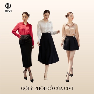 Áo sơ mi basic lụa dài tay thời trang công sở nữ CIVICHIVI