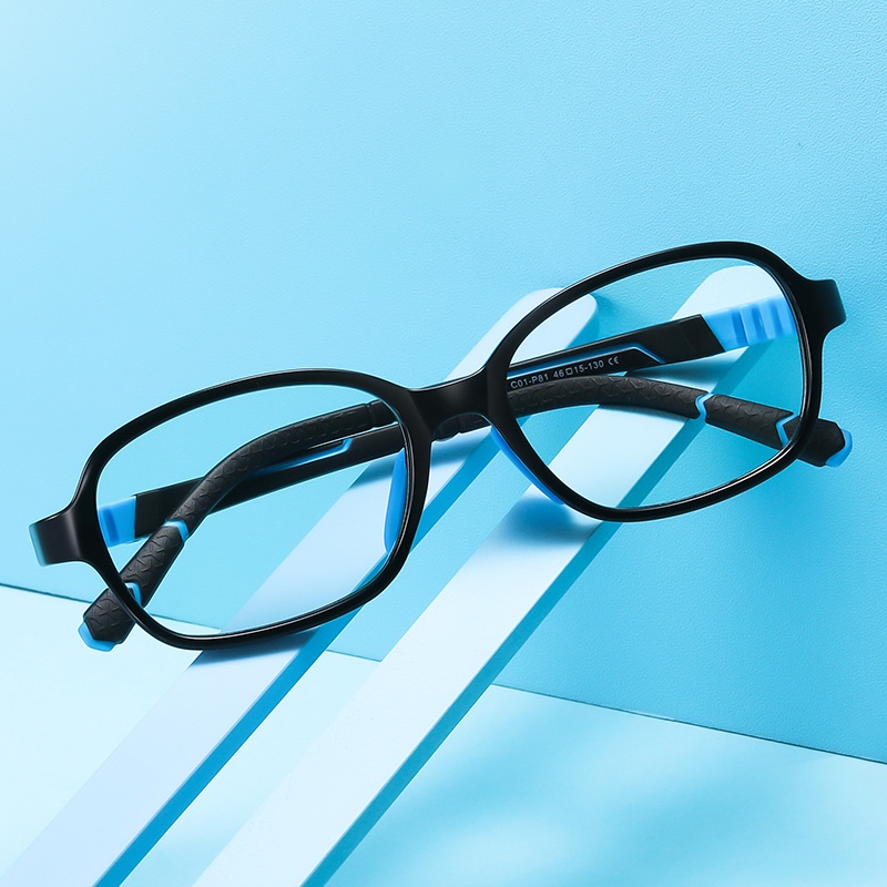 Mắt kính gọng silicon co giãn hình oval màu xanh dương thời trang cho bé trai và bé gái RZ1086 ROZA