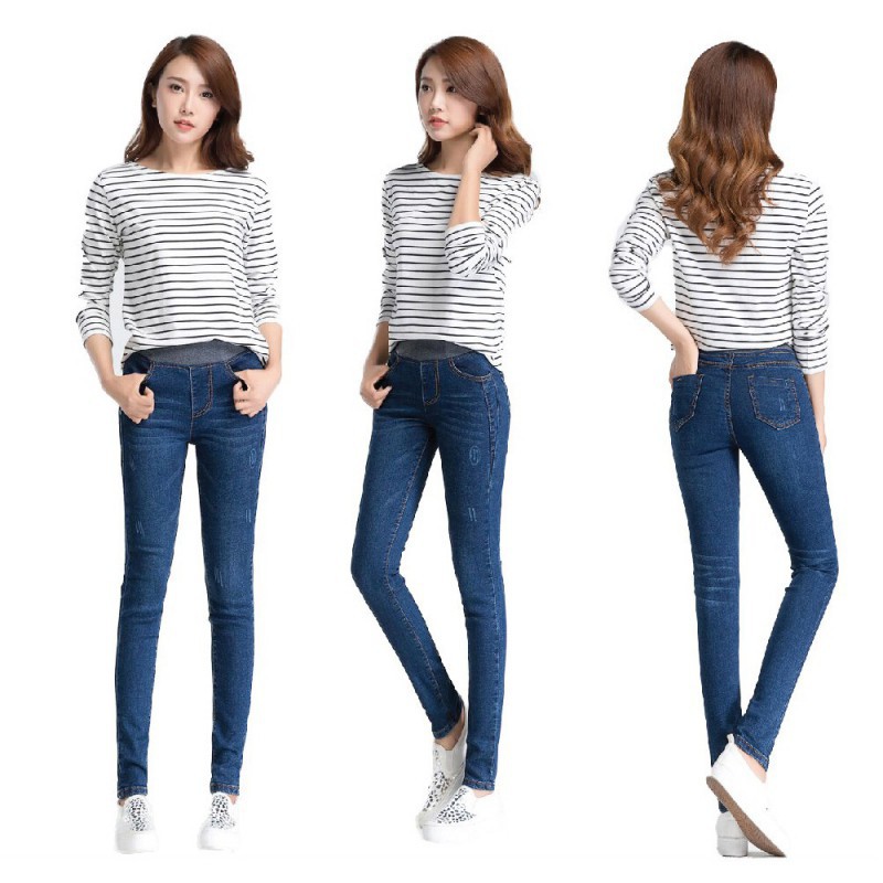 Quần jeans nữ dài lưng cao ôm chân thời trang Hàn