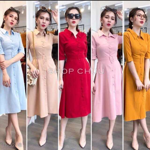 Đầm sơ mi kèm belt