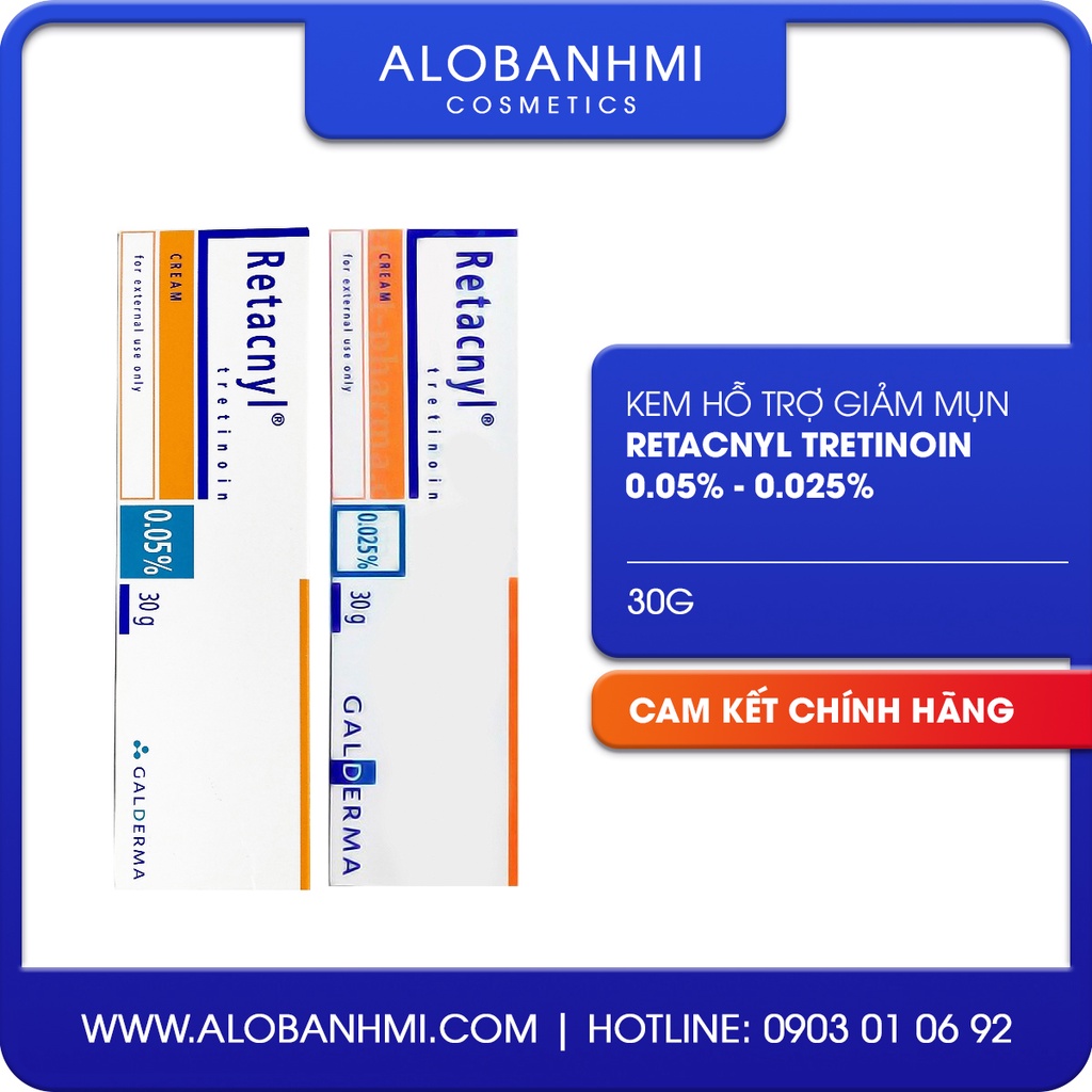 [Mã COS0303 giảm] [Auth-Date mới] Tretinoin Retacnyl 0.025% - Retacnyl tretinoin 0.05% - kem hỗ trợ giảm mụn