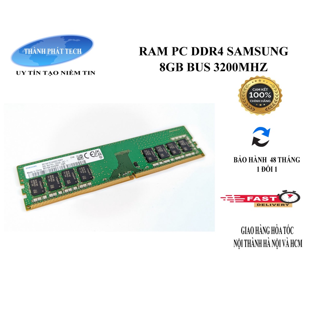 Ram PC Samsung /Skhynix/Micron DDR4 8Gb Bus 3200Mhz.Chính hãng bảo hành 1 đổi 1 trong vòng 3 năm