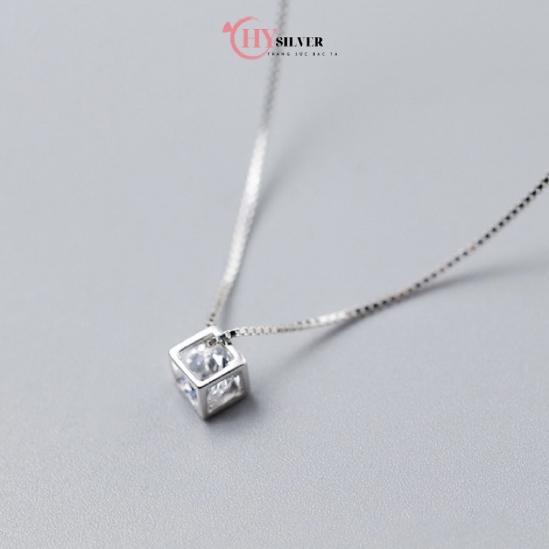 Dây chuyền bạc hộp đá lập phương cạnh 8mm dây chuyền nữ bạc thật