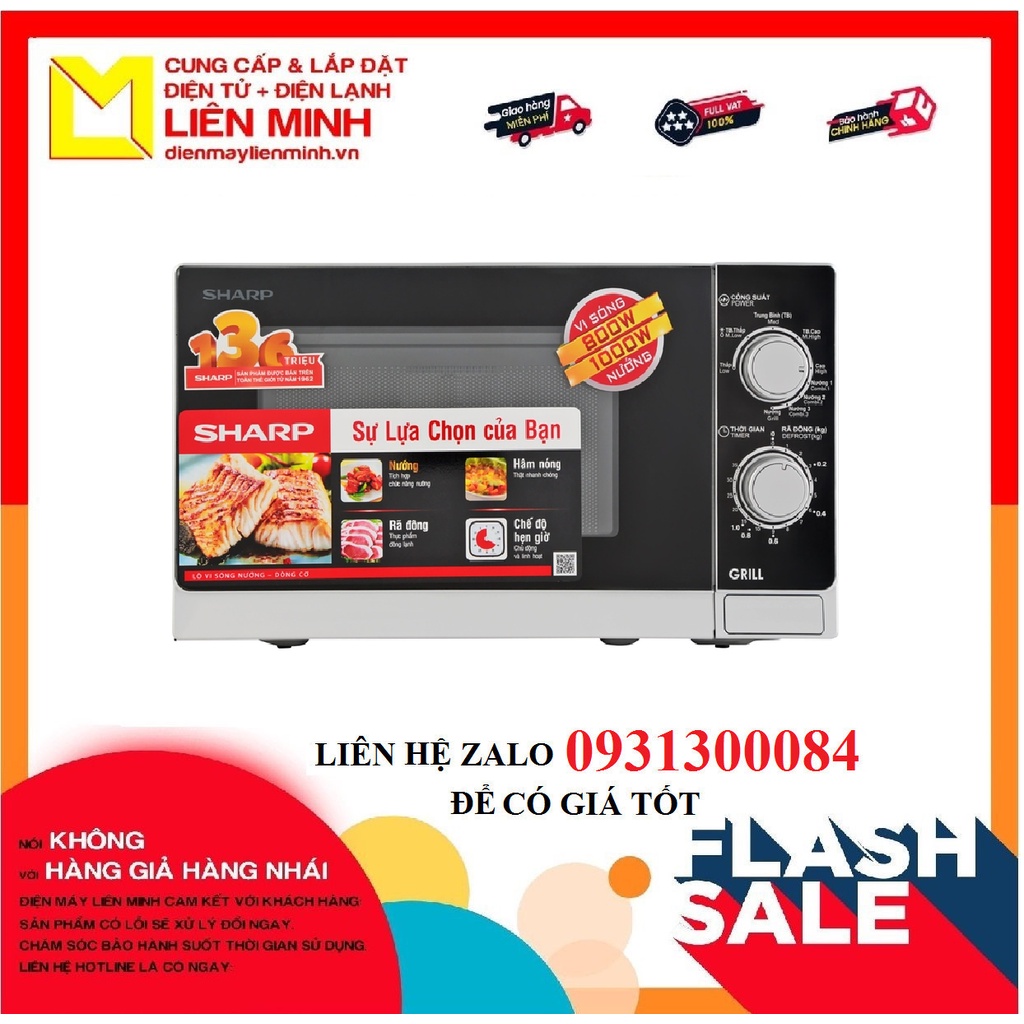 LÒ VI SÓNG SHARP R-G222VN-S ,Dung tích: 20 Lít , Công suất: 800 W ,Công suất nướng: 1000 W