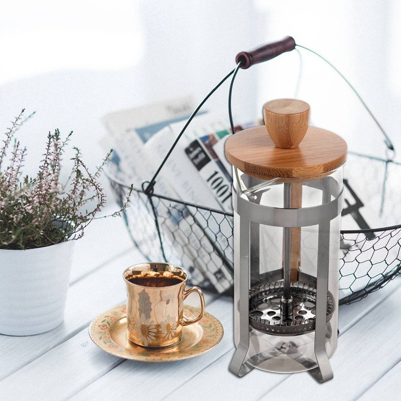 French Press Eco-Friendly Bamboo Cover Coffee Plunger Tea Maker Percolator Filter Press Coffee Kettle Pot Glass Teapot