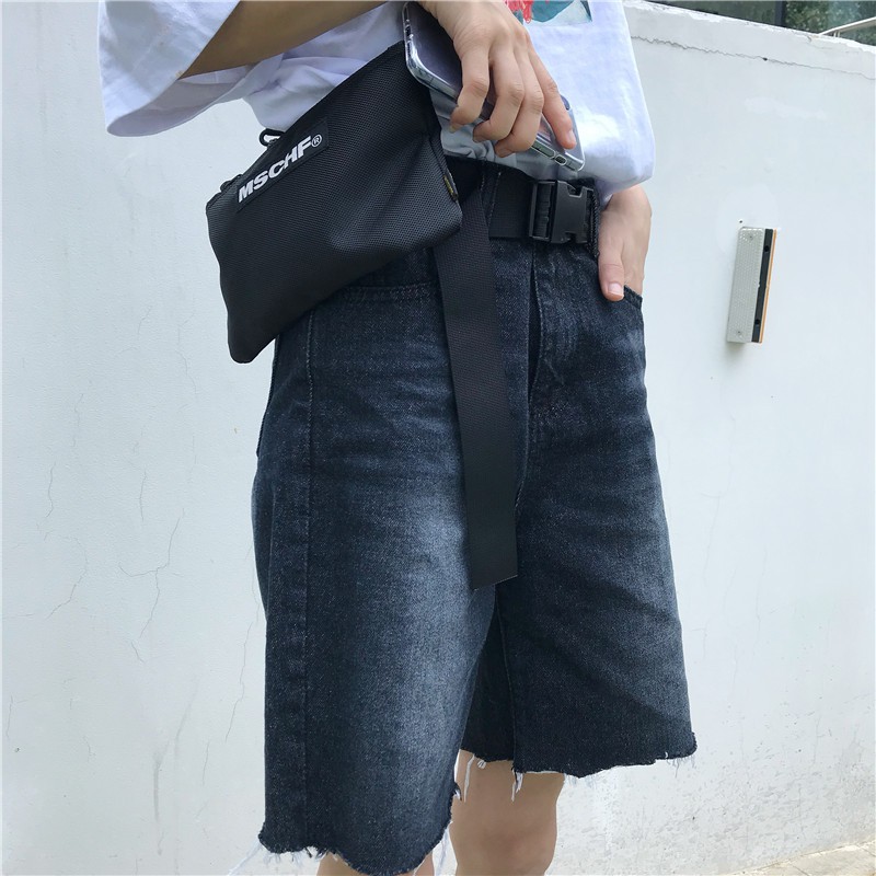 Quần short jean nữ lửng ống rộng màu khói MSHAK1