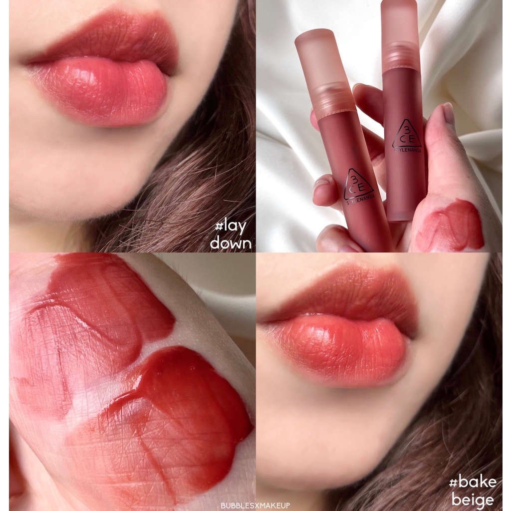 (CAM KẾT AUTH, TEM HIDDEN TAG) Son kem lì 3CE Blur Water Tint #Laydown Màu hồng đào nude pha hồng nâu