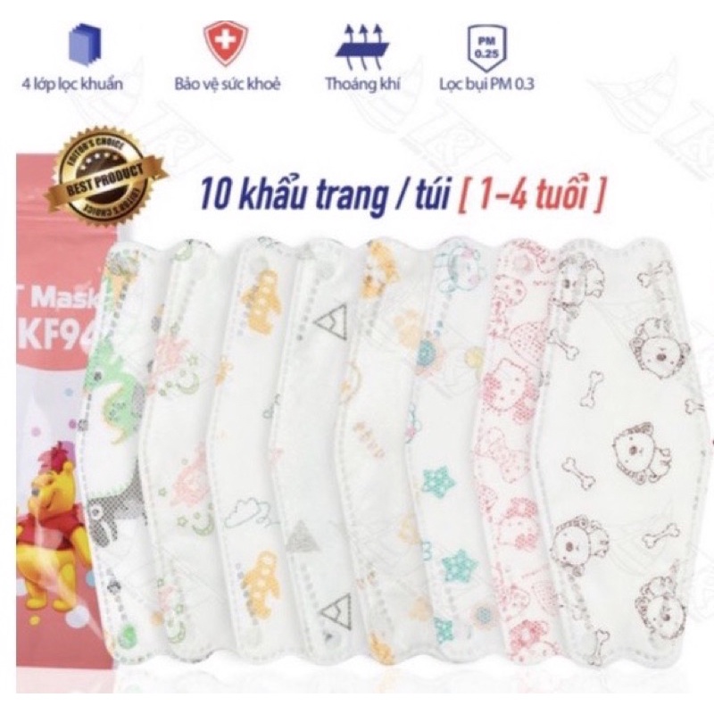 Khẩu trang 4D mask KF94 trẻ em (1-5 tuổi) hàng loại 1 [1 túi 10 chiếc]