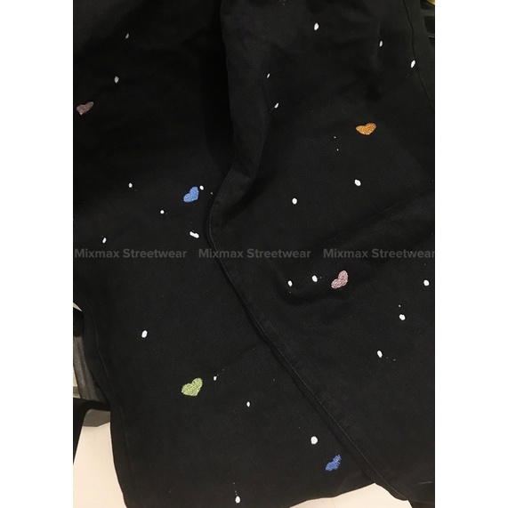 Quần bò jeans ống rộng oversize thêu hình trái tim form rộng hiphop siêu chất ❤️