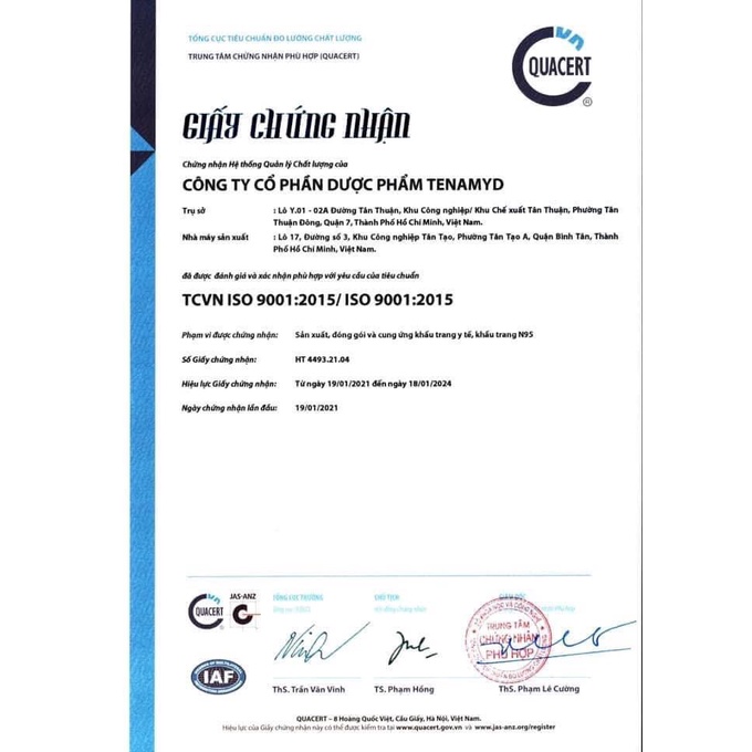 KHẨU TRANG KHÁNG KHUẨN N95 TENAMYD