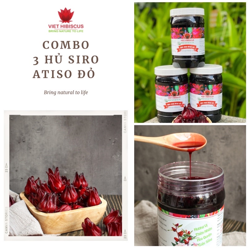 [Combo 3 hủ] Siro hoa Atiso đỏ/syrup hihiscus chua ngọt không kèm mứt