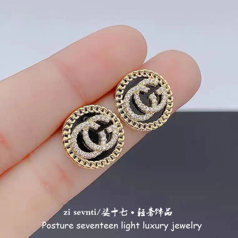 Khuyên tai bạc 925 họa tiết chữ G đính kim cương giả thời trang Nhật Hàn sang trọng