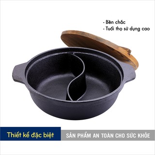 Nồi lẩu gang 2 ngăn