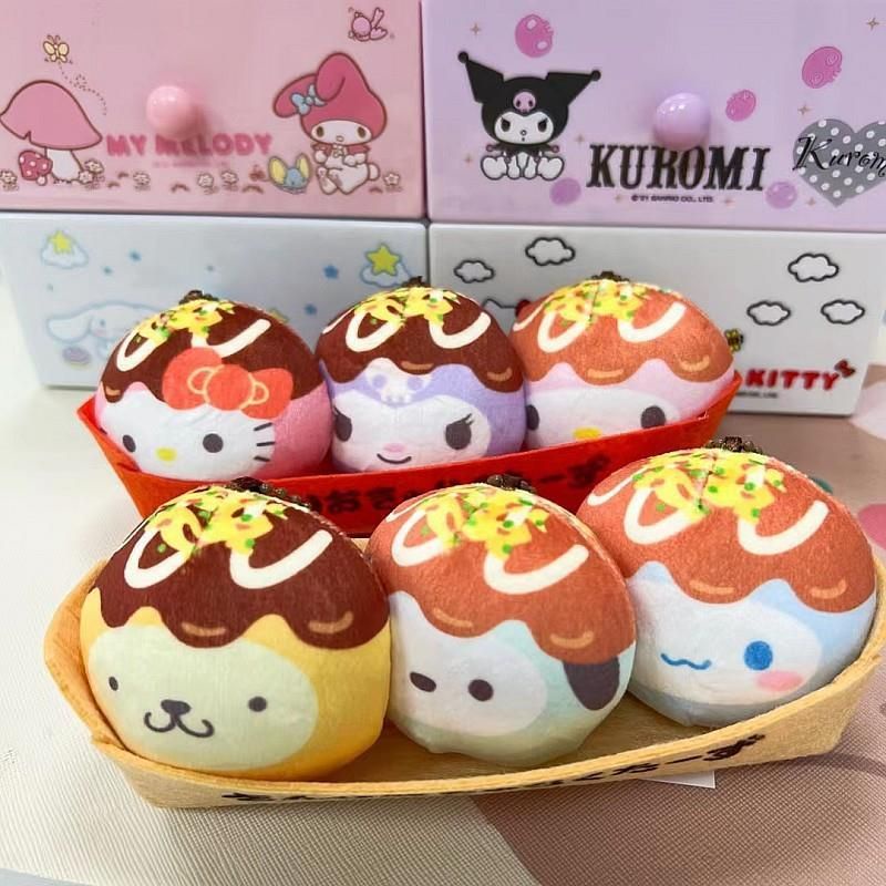 Gấu bông dạng thuyền takoyaki Sanrio dễ thương 3 cục takoyaki mochi tháo rời cinnamoroll kuromi