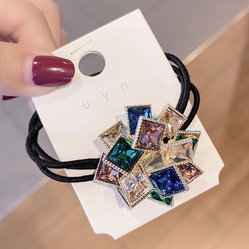 Dây buộc tóc cao su đính đá vuông thời trang Hàn Quốc cao cấp