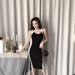 Đầm dự tiệc váy 2 dây phối màu DAM0013