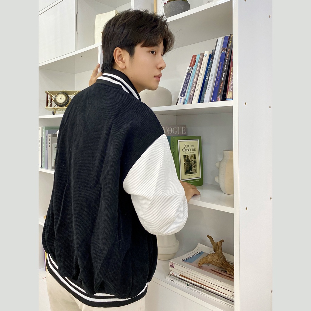 Áo khoác nam bomber nhung tăm nỉ đẹp form rộng 2 lớp bóng chày cao cấp M Fashion BB02