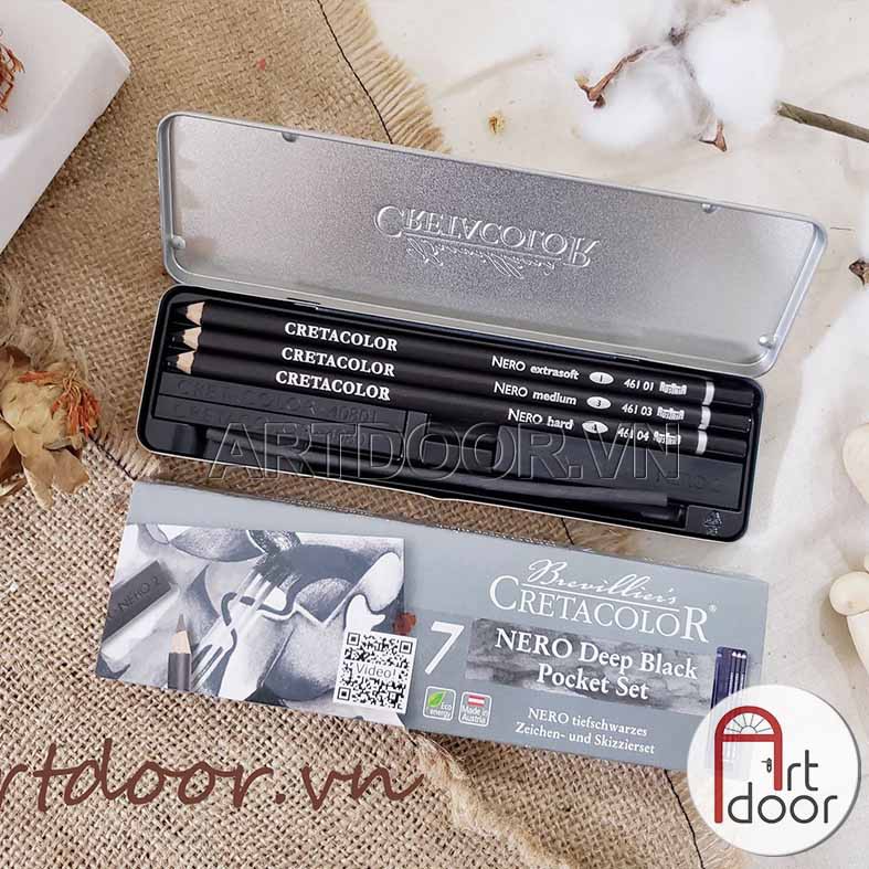 [ARTDOOR] Bộ bút chì Than Mịn CRETACOLOR Nero 7 món (40008)