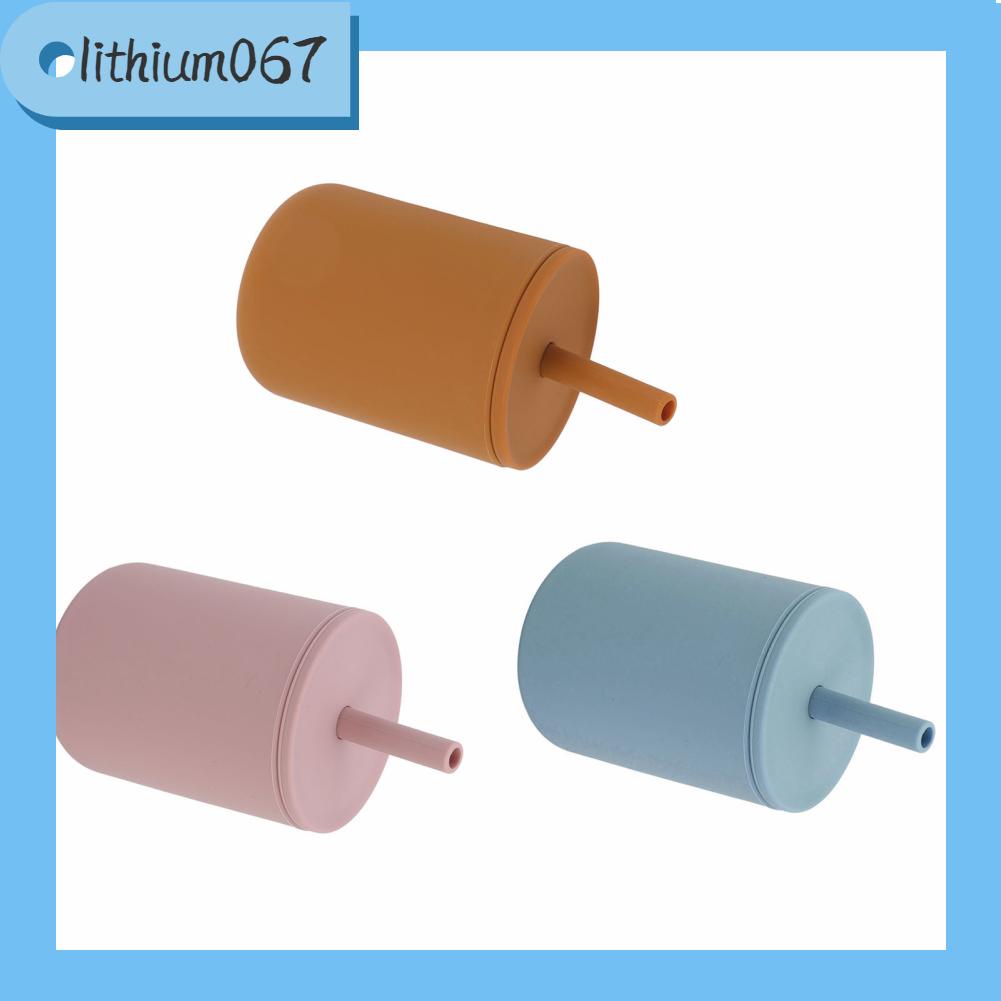 Lithium067 Lithium067 Cốc silicone cho bé 210ml BPA Có thể tái sử dụng miễn phí Chống bắn tung tóe rò rỉ Không trượt Tay cầm trẻ mới biết đi đào tạo bằng ống hút