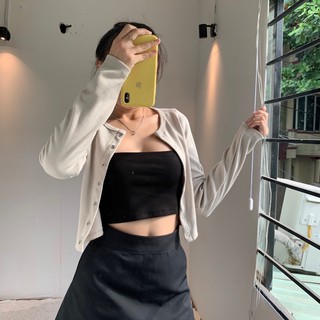CROPTOP TAY DÀI NÚT BẤM