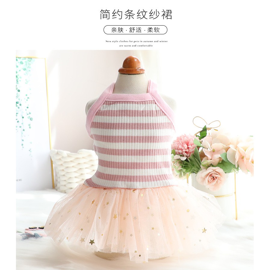 Váy thun gân hai dây CAMQUYTSTORE phong cách công chúa cho thú cưng