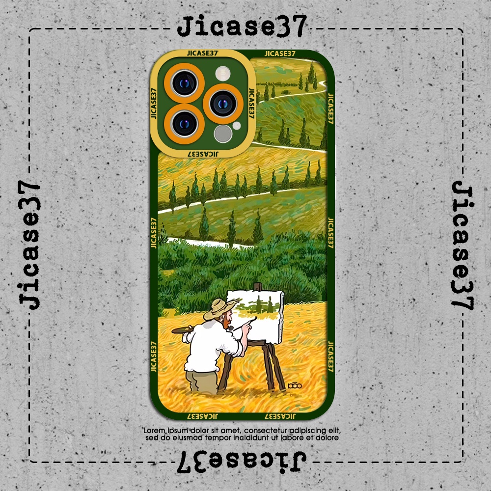 Ốp lưng iphone cạnh vuông Jicase Van Gogh trên đồng hoa 6plus/6s/6splus/7/7plus/8/8plus/x/xs/11/12/pro/max/plus/promax