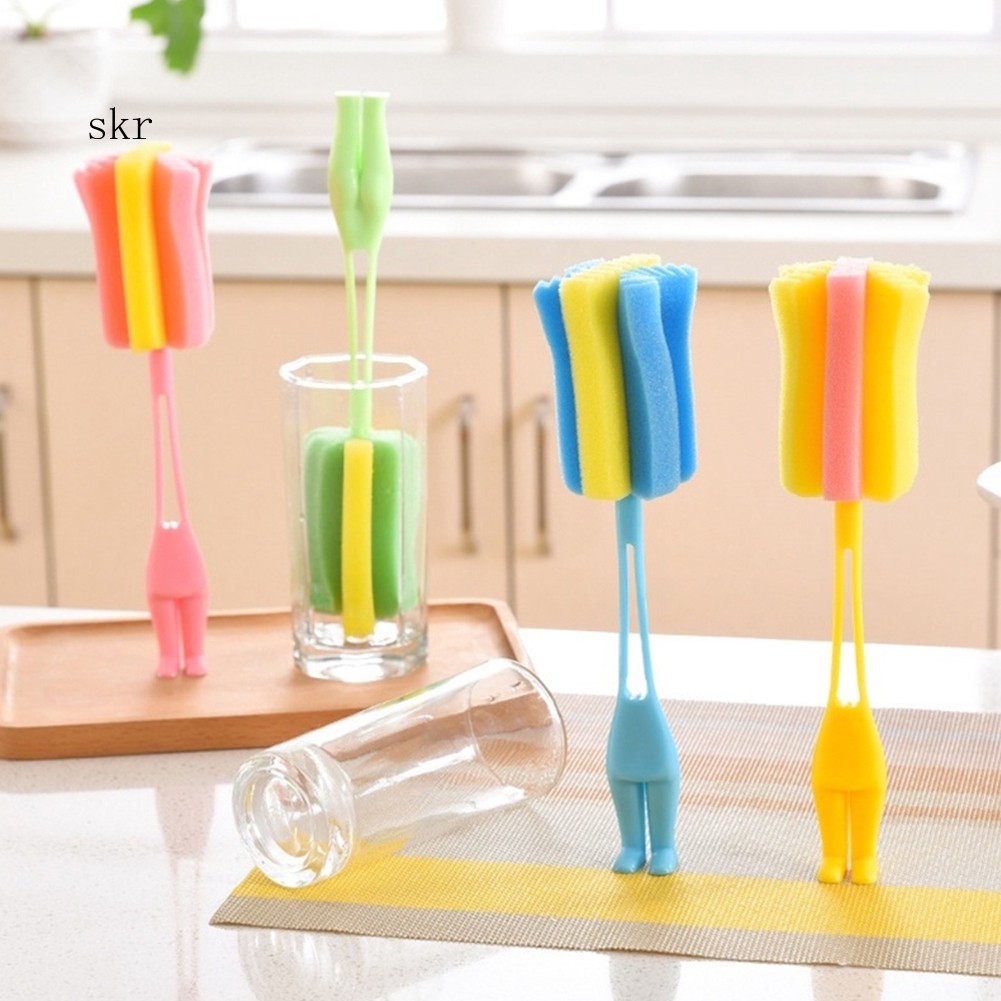 ⚘_Cute Standing Style Sponge Brush Milk Bottle Cup Washing Cleaning Kitchen Tool