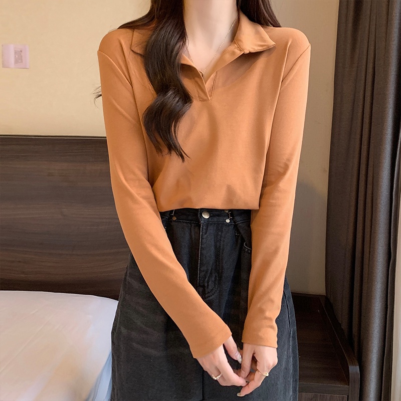 Áo Thun Polo Tay Dài Cổ Chữ v Dáng Ôm Thời Trang Mùa Thu 54670