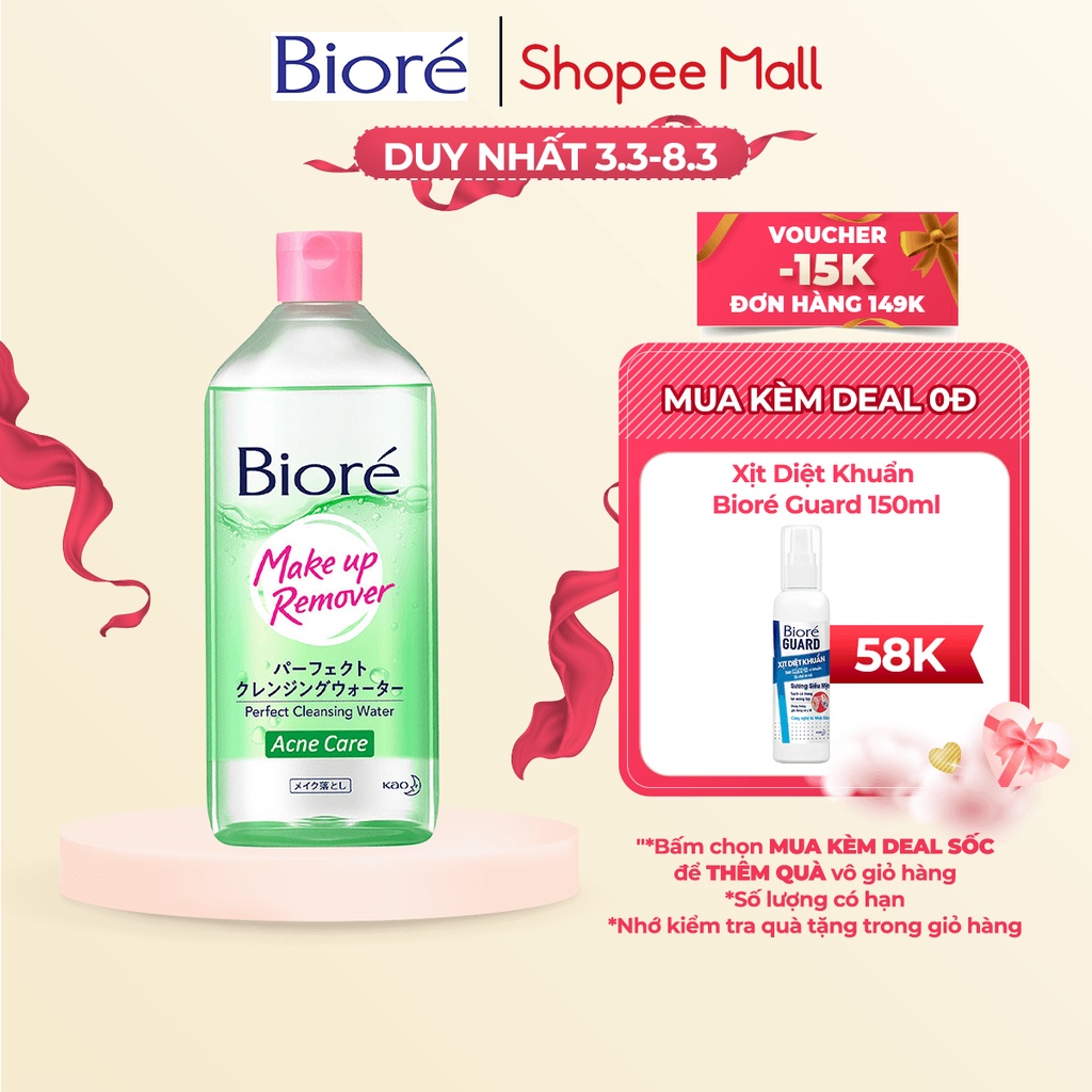 Bioré Nước Tẩy Trang Hoàn Hảo Ngừa Mụn Bioré Make Up Remover Perfect Cleansing Water Acne Care 400ml