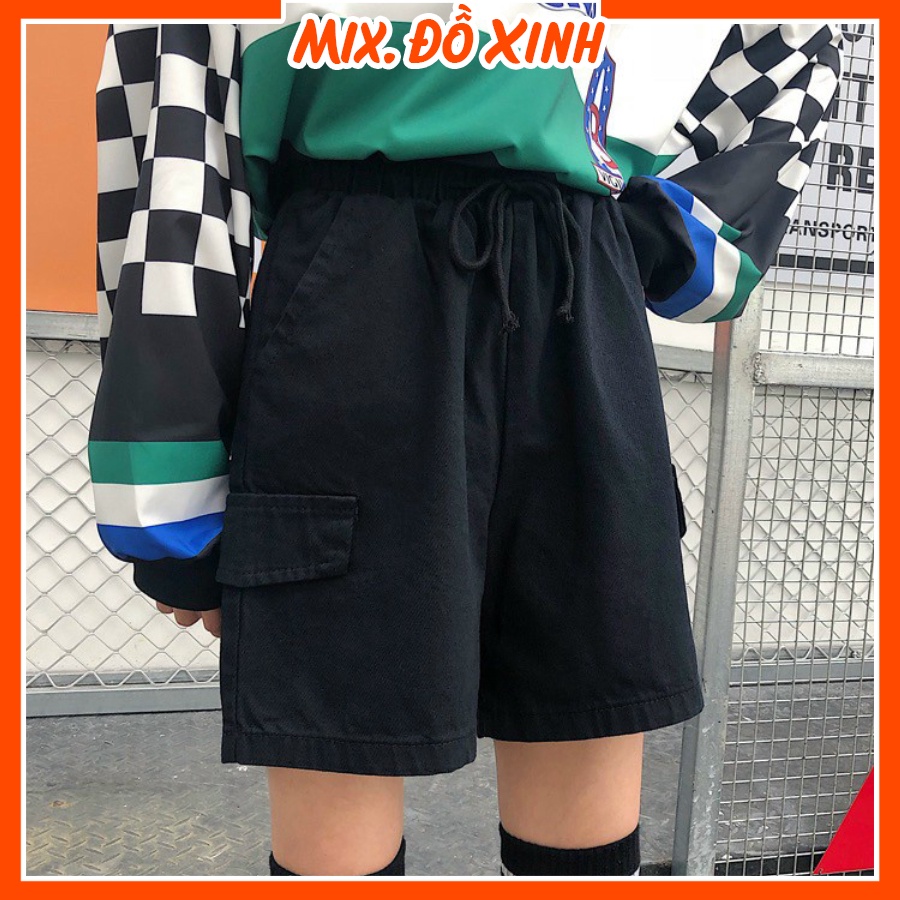 Quần short kaki nam nữ Thu Hà quần đùi freesize có nắp túi form rộng ống suông QH.50