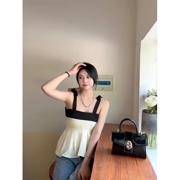 Áo hai dây dáng babydoll xoè xếp ly xinh xắn sang trọng