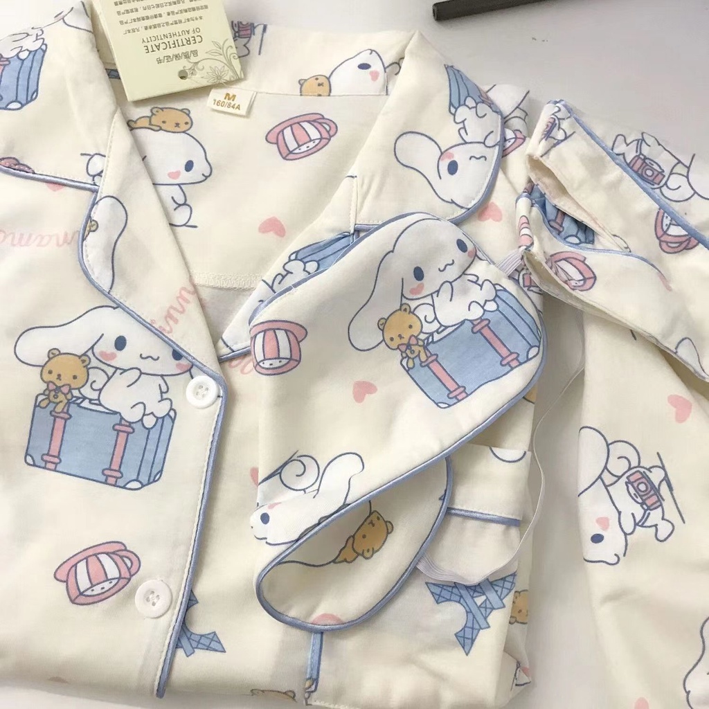 ♥Đồ Ngủ Hoạt Hình♥Bộ Đồ Ngủ Tay Ngắn Vải Lụa Lạnh In Hoạt Hình Cún Tai To Phong Cách Nhật Bản Dành Cho Nữ