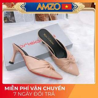 Sục cao gót nữ 💥HÀNG MỚI-GIÁ RẺ💥 giày cao gót 7 cm, chất da lì êm mềm - màu đen kem và trắng, phối nơ cực xinh VIP