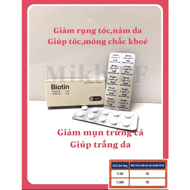 Viên uống Biotin - vitamin H chống rụng tóc,giúp tóc và móng chắc khoẻ