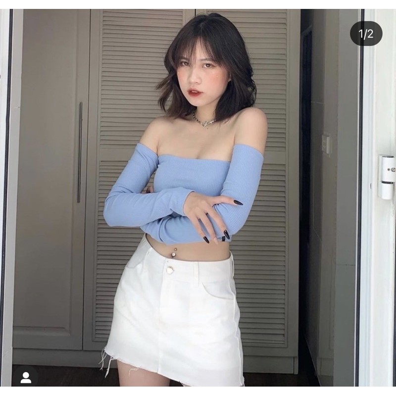 SP000900 Áp Ống Dài Tay Xanh Xanh ( Off shoulder long )- Tiệm Mềm Croptop