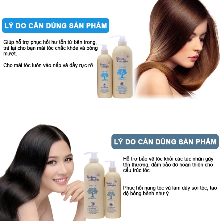Cặp Dầu Gội Xả Biotin Collagen 500ML -1000ML - Dầu Gội Kích Thích Mọc Tóc, Phục Hồi Khô Sơ Lamyra