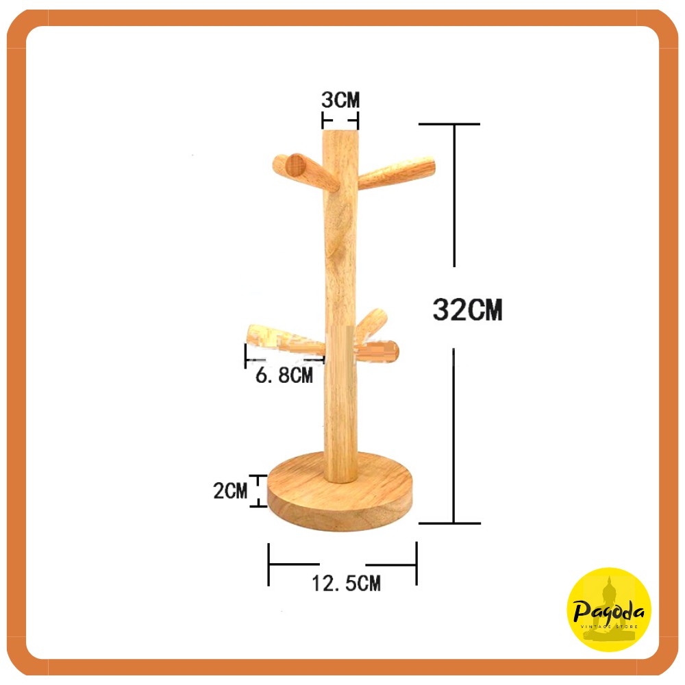 Kệ giá treo ly cốc 6 móc bằng gỗ thông cao cấp trang trí decor