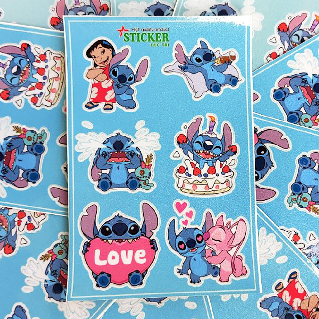 Bộ 6 sticker Stitch siêu dễ thương. Miếng dán được cắt sẳn có màng bảo vệ chống nước chống trầy.