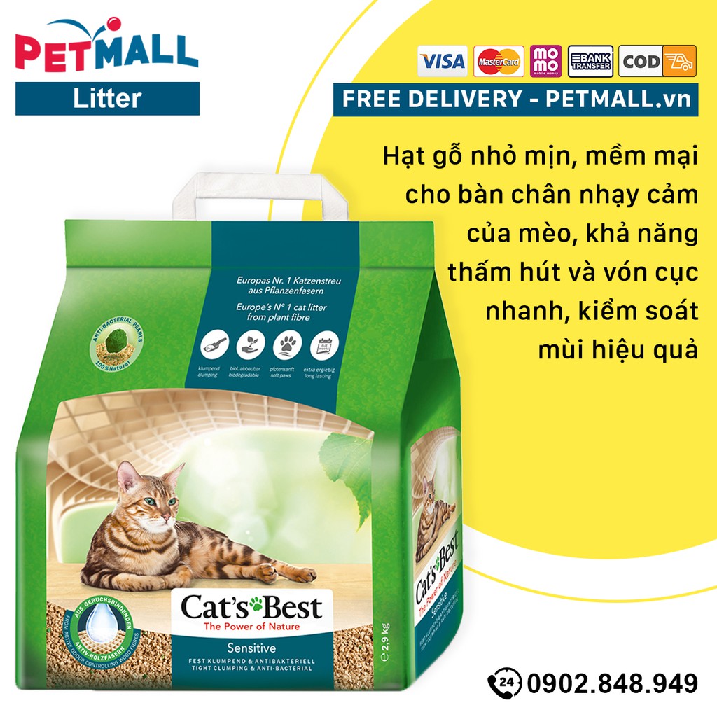 Cát gỗ vệ sinh CatsBest Sensitive 11.6kg - làm từ gỗ Germany Petmall