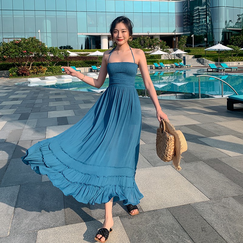 JANE'S Đầm maxi đi biển hở lưng Xanh Pastel thời thượng C2 kèn feelback  khách tặng shop | BigBuy360 - bigbuy360.vn