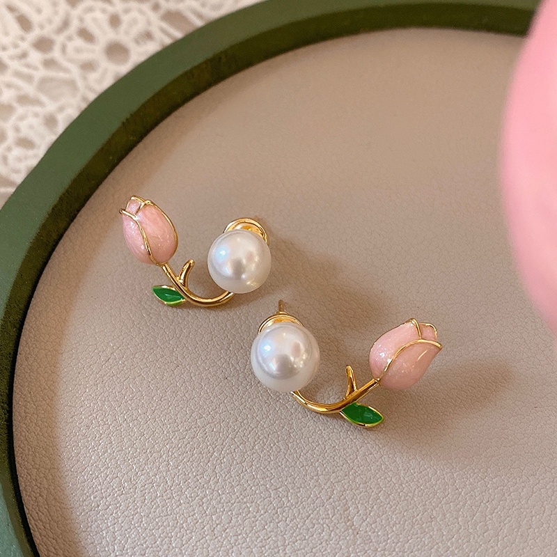 Bông Tai Hình Hoa Tulip Đính Ngọc Trai Đơn Giản Thời Trang Mùa Hè Cho Nữ