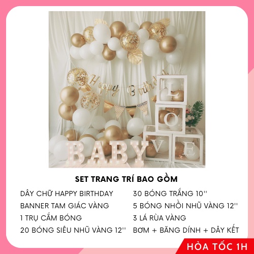 Set Trang Trí Sinh Nhật Hàn Quốc Tông Vàng Gold Siêu Đẹp - K166