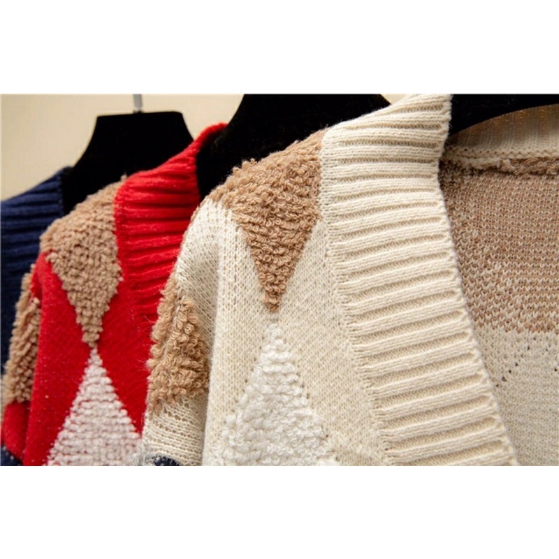 Áo khoác cadigan len lông hoạ tiết trám