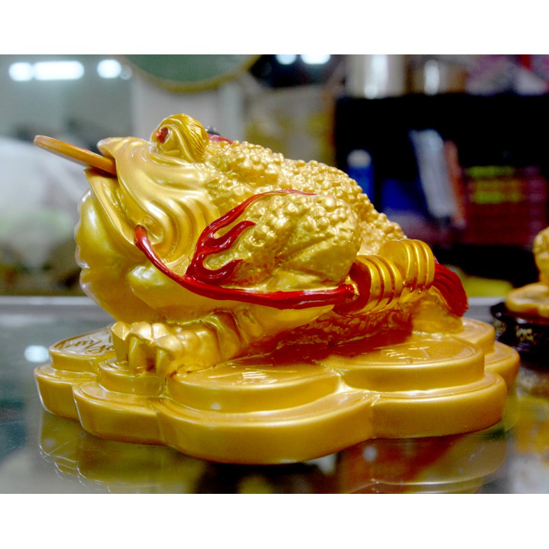 Tượng Cóc Ba Chân ngậm tiền-Thiềm Thừ Bát Quái ngang 16cm