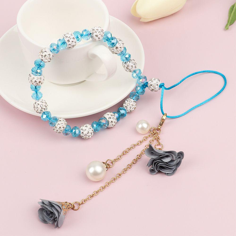 Dây Đeo Điện Thoại / Chìa Khóa Màu Cầu Vồng Dễ Thương|Ốp Điện Thoại Họa Tiết Hoa Kèm Dây Đeo Tay Và Móc Khóa Xinh Xắn