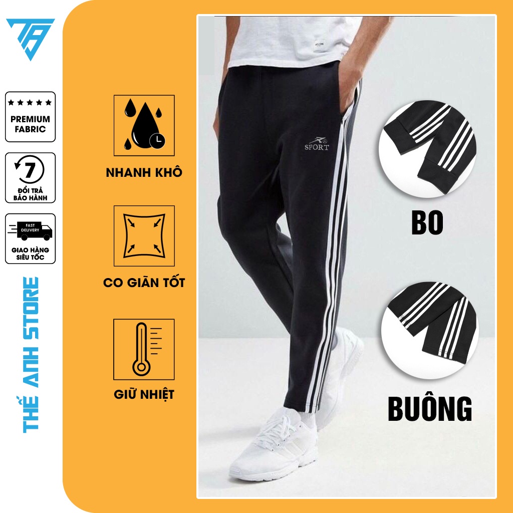 Quần thể thao nam 3 sọc Jogger thu đông ống suông Thế Anh Store QD.079