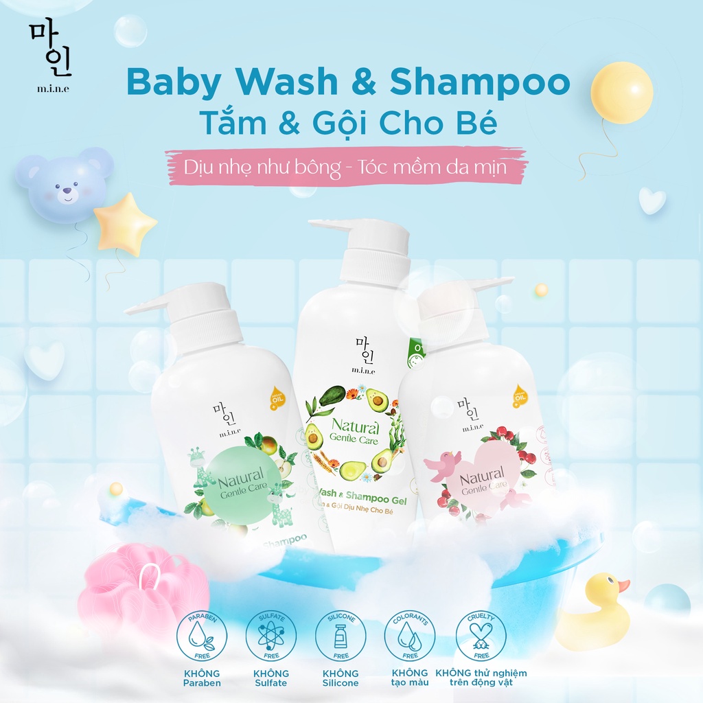 Sáp & Gội cho bé MINE - Kid Wash & Shampoo Sweetie Cherry - Juicy Apple - Gel