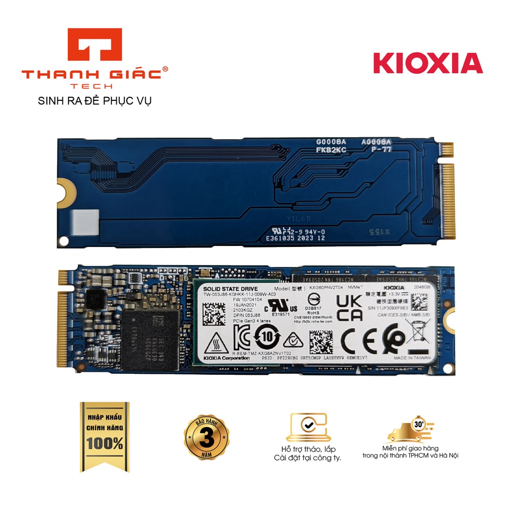 Ổ Cứng Kioxia SSD 2TB XG6-P M.2 2280 KXG60PNV2T04 NVMe PCIe Gen3x 4 - Bảo Hành 3 Năm