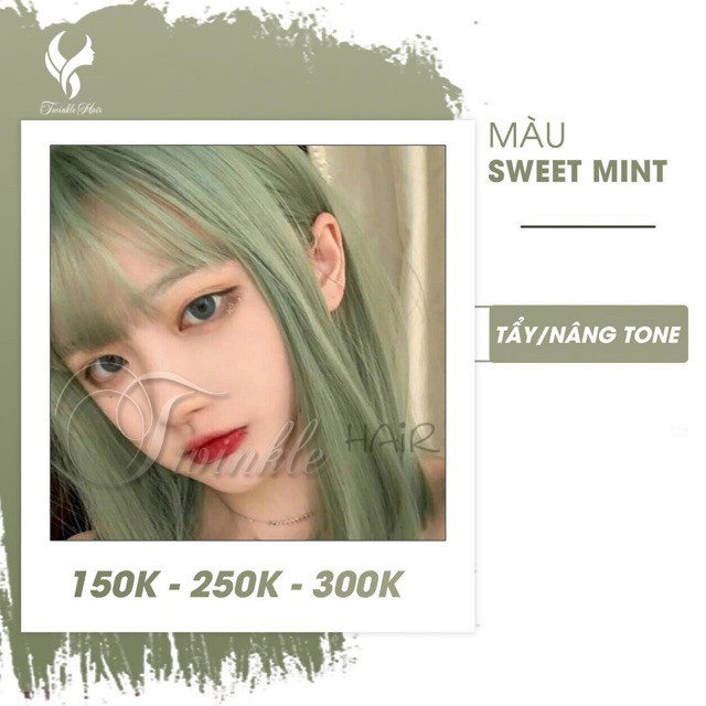 Thuốc nhuộm tóc SWEET MINT cần dùng thuốc tẩy tóc của Twinkle Hair,tặng ngay trợ dưỡng và hướng dẫn sử dụng độc quyền